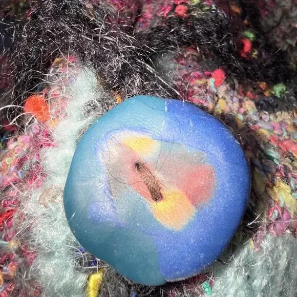 Anthropologie Rare Patchwork Hand Made Clay Button Striped Cardigan Free Size - Picture 14 of 15